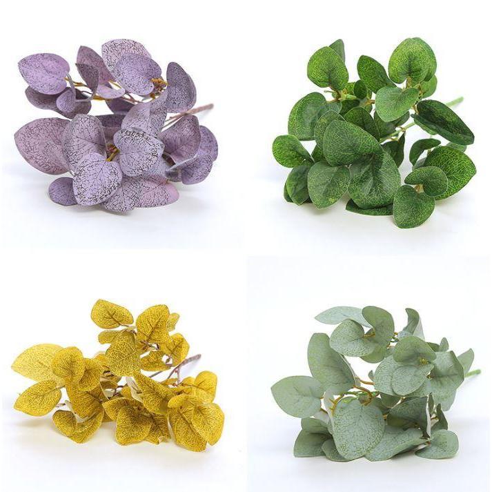 Simulation 5 branches money leaf silk eucalyptus round leaf artificial plants WeddingFlowerArrangementLeavesDecor(1289L)