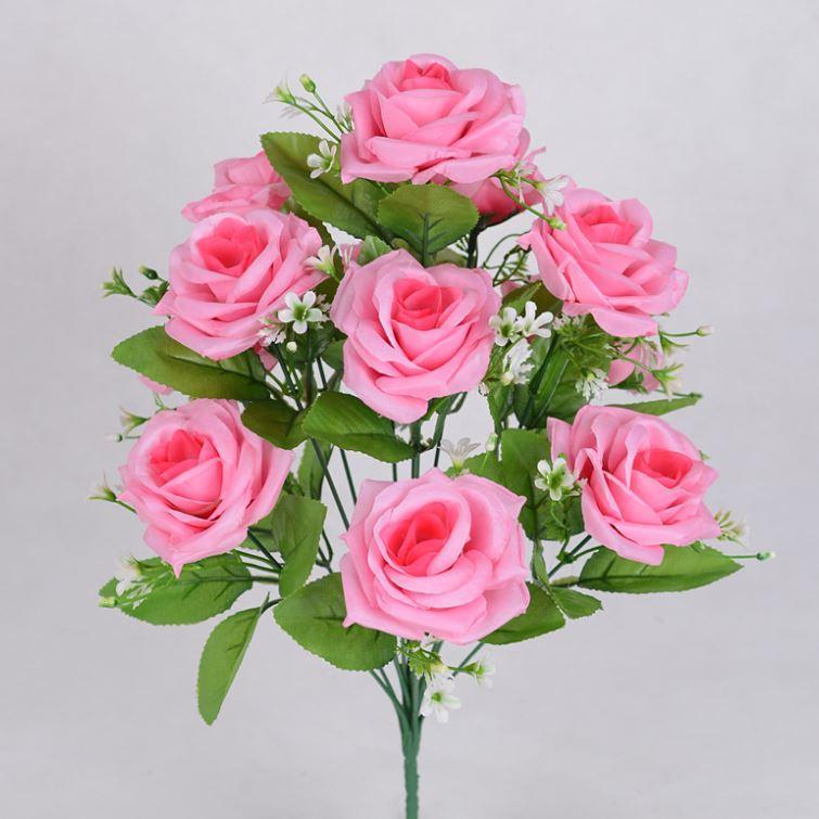 12 Heads Artificial Flowers Rose Gypsophila Bouquet Silk Rose Bouquet DIY Wedding Holding Flowers (669L) - Image 7