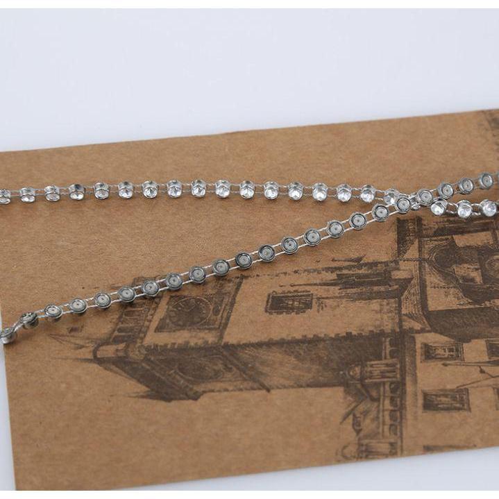 1yard Rhinestone Trim Clear Crystal Stone Chain Round Embellishment Ribbon Sew (924L) - Image 5