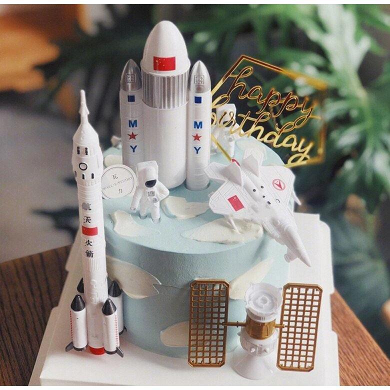 Astronaut Aeronautical Model Rocket Scene Space Shuttle Cake Decoration Moon Birthday Cake Topper Cake Decorating(977L) - Image 3