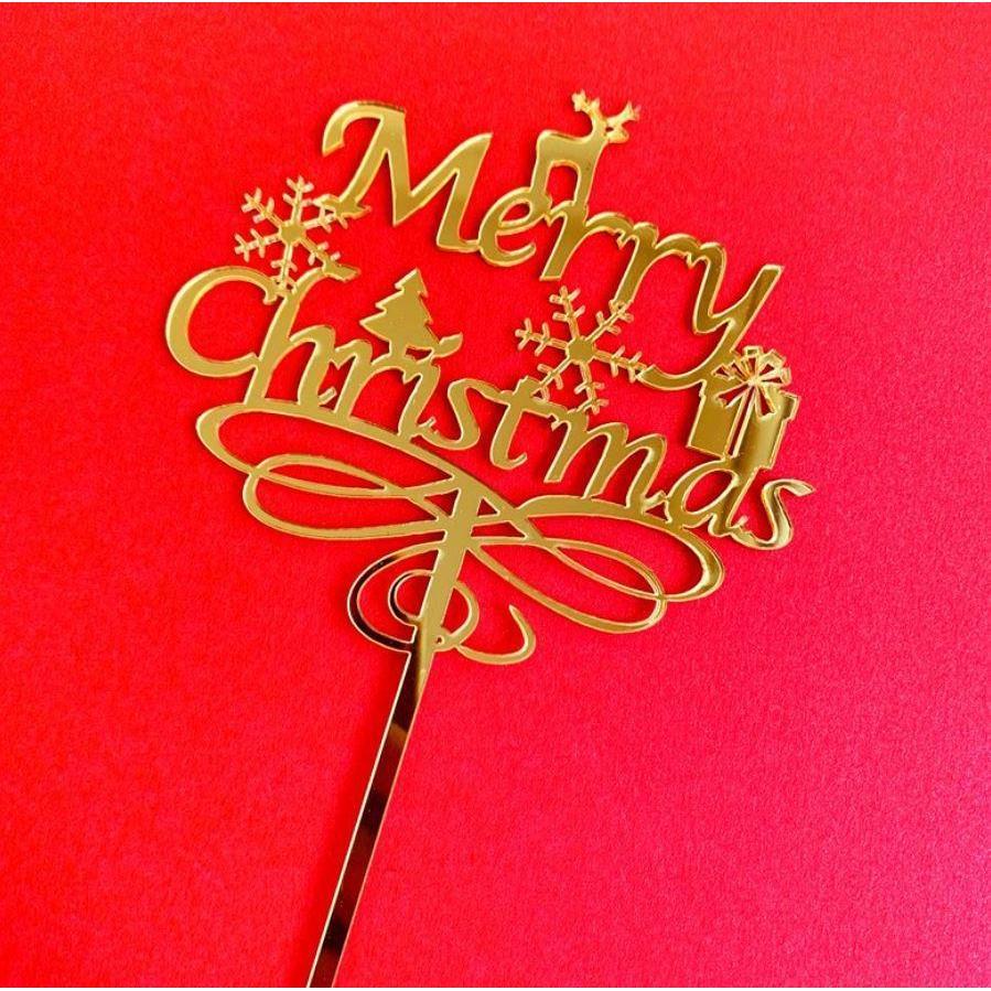 Cake Decorations Acrylic Gold Red Sliver Merry Christmas Letter Happy New Year Dessert Cupcake Toppers Christmas(1000L) - Image 4
