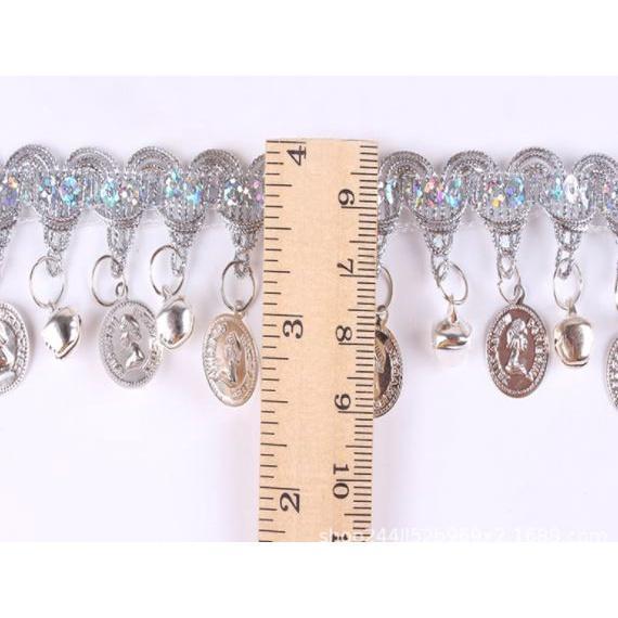 1yard 30mm~85mm Gold and silver lace with bell and coin Lace Trims Wedding Lace Fabric DIY Fringe 金币铃铛吊坠花 (1565L) - Image 4