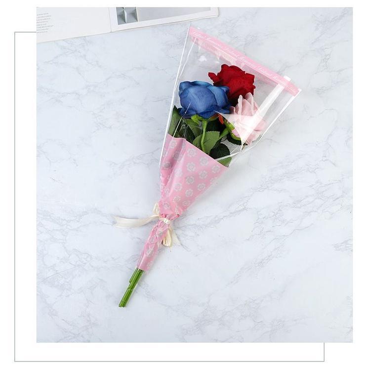 10pcs/pack Cellophane Flower Wrapping Paper Rose Opp Plastic Printed Bag Bouquet Packaging Material (554L) - Image 2