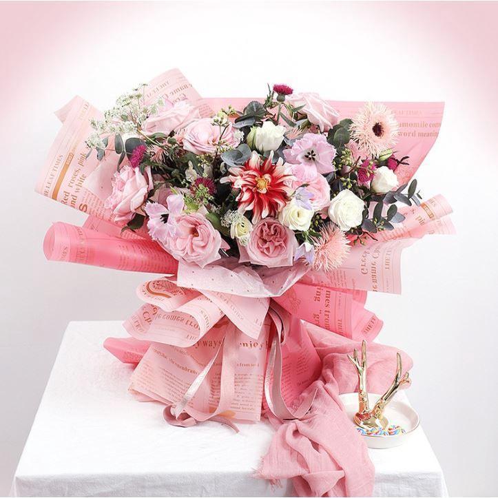 60*60cm Newspaper English Alphabet Waterproof Flower Wrapping Paper Bouquet Gift Crepe Paper Flower Packaging(1348L) - Image 5