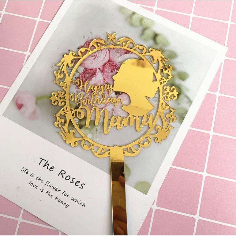 Gold Acrylic Happy Mother's Day Cake Top Flags Cake Topper for Mum Mother Birthday Celebration (818L) - Image 4