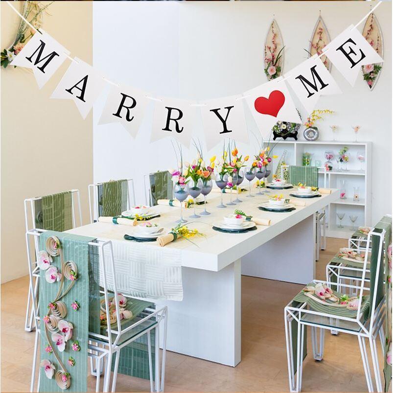 I LOVE YOU Marry Me Bunting Banner Marriage Proposal Engagement Party Deco Supplies Letter String Flag (1123L)
