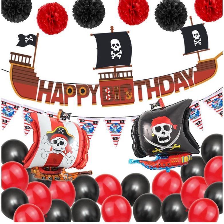 1set Lovely Pirate flag birthday Pennant paper flag Amazing Pirate banner Balloon for kids Happy birthday party (1482L)