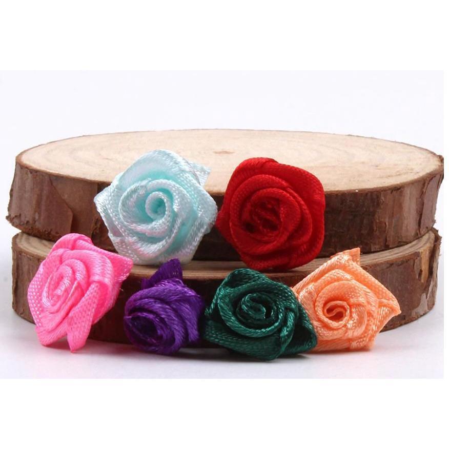 20pcs 15mm Mix Color small rose flower mini handmade satin ribbon rose head wedding scrapbooking decoration(855L) - Image 2
