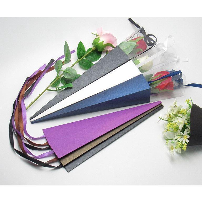 65cm Vintage triangle Flower Packaging Box Valentine's Day Rose Flower Transparent Single Bouquet Gift Box (1925L) - Image 3