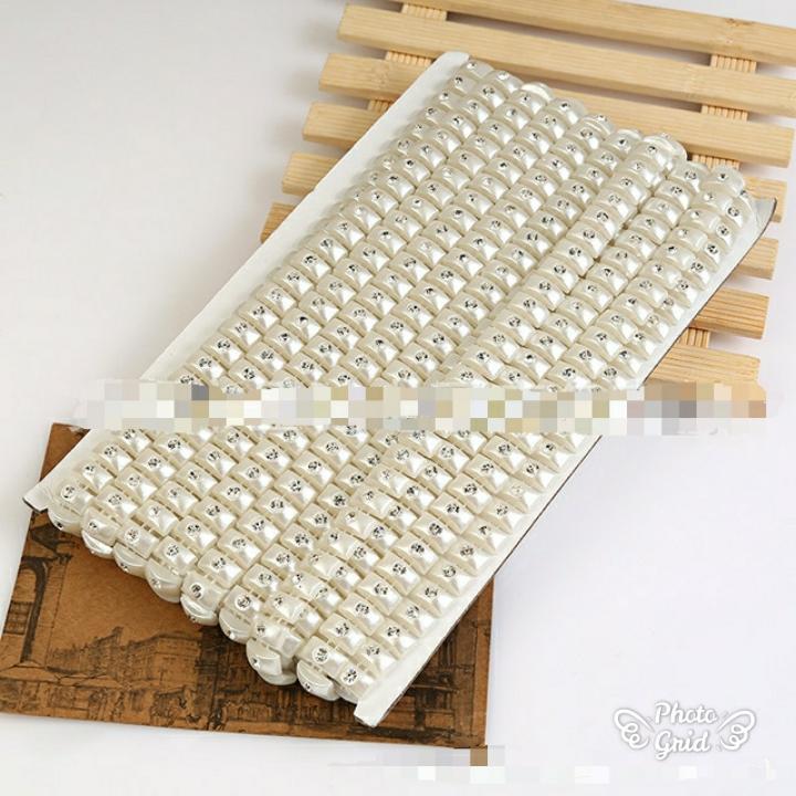 1yard ABS Plastic Imitation Pearl With 4mm Rhinestones Chain Trim Applique DIY Craf (918L) - Image 5