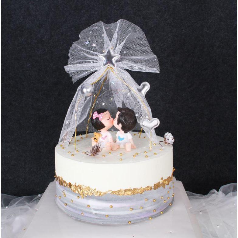 Birthday Wedding Party Cake Decoration Wrought Iron Star Yarn Hair Ball Tent Baking Ornaments DIY Topper (1309L) - Image 2