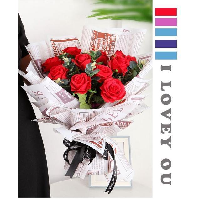 1Pcs Newspaper English Alphabet Waterproof Flower Wrapping Paper Bouquet Gift Crepe Papers Flower Packaging (1936L) - Image 6