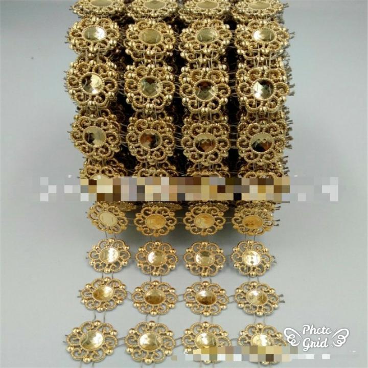 1yard 4 Rows Mesh Trimming Ribbon Wedding Gold Flower Chain Party Decoration Cake Ribbon Straps DIY(932L)