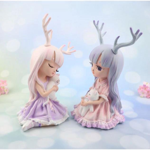 Europe Artificial Girls Deer Fairy Garden Miniatures Lovely Resin Crafts Figurines For Girls Friends Gift Home(1718L) - Image 2