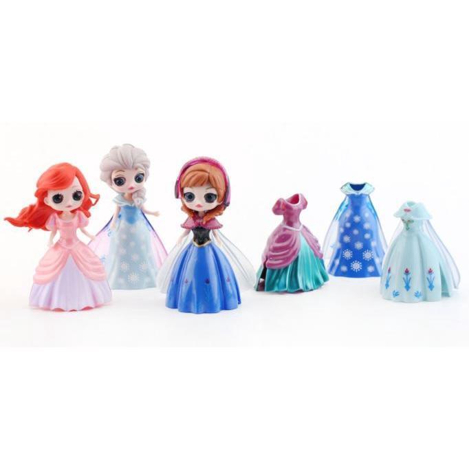 Disney Q Version Frozen Anime Figures Princess Change Clothes Dolls Dress Action Figures Kids Toys Cake6款换装公主艾莎白雪(1688L) - Image 3