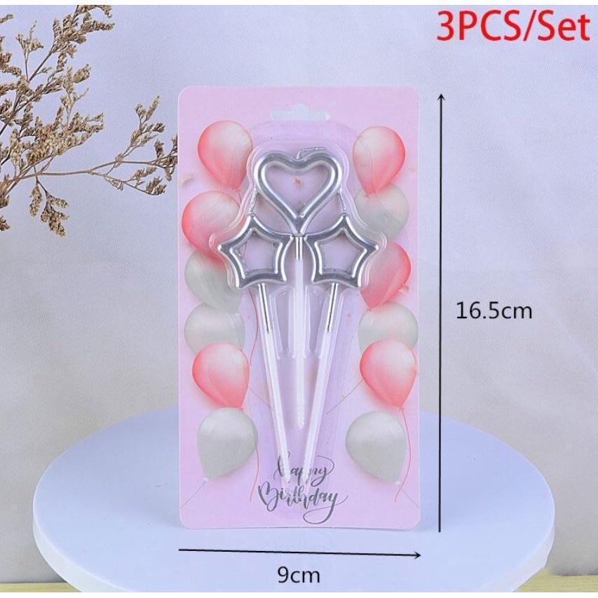 3pcs Creative Hollow Candle Romantic Star Love Shaped Cake Toppers Candle Ornament For Birthday Wedding Valentine(1635L) - Image 6