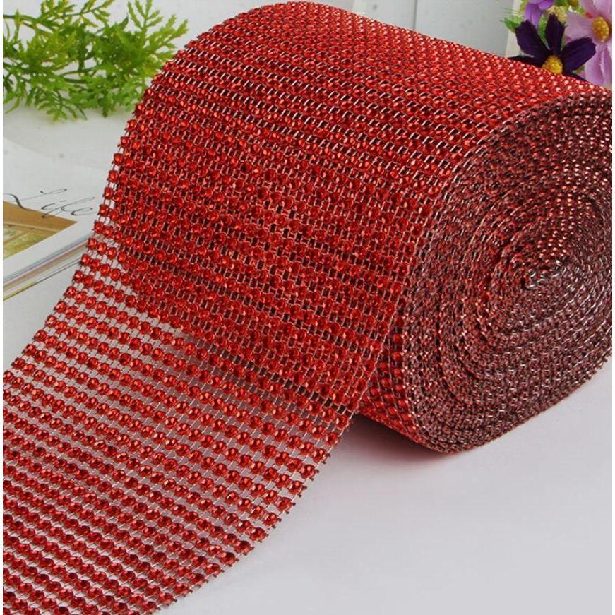 New 1yard Colorful Plastic Diamond Rhinestone Mesh Ribbon Roll Sparking Wedding Ornament 24 Rows Decorative(910L) - Image 18
