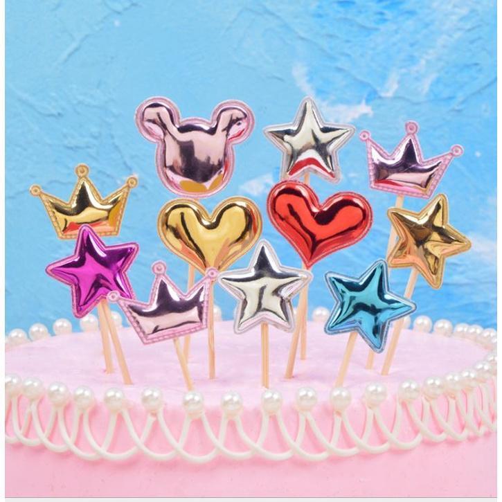 5PCS Pink Pearl Polished Crown Cake Topper with Toothpick Cake Decoration for Wedding Birthday Party Gift(1443L)