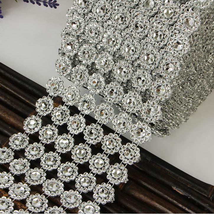 1yard 6 Layer Sunflower Rhinestone Crystal Ribbon Faux Diamond Ribbon Acrylic Flower Mesh Wrap for Wedding (914L) - Image 6