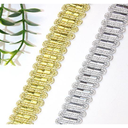1yard Width 20mm~25mm 1yard gold silver polyester corrugated line braided crochet ribbon lace trim 金色银色花边 (1560L) - Image 3