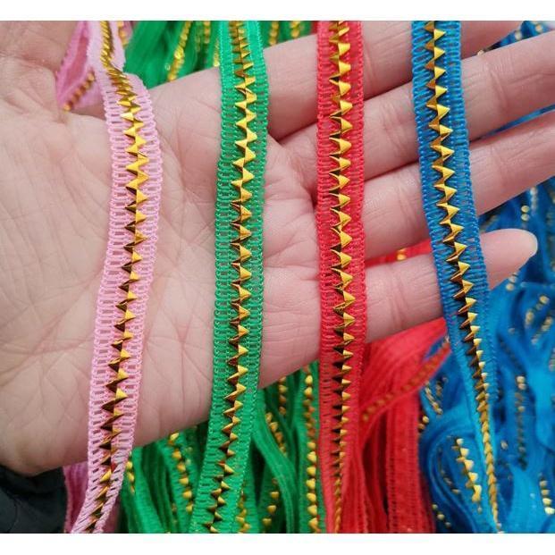 1yard 8mm Trim Sewing Lace Gold Silver Centipede Braided Lace Ribbon Home Party Decor DIY Cloth Curve 三角金银丝夹丝花边(1965L)