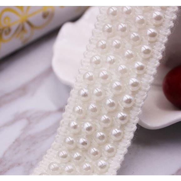 1yard/lot Pearl Beaded Lace Trim Tape Fabric White/black Lace Ribbon clothing Sewing Garment 二排/三排/四排珠子织带花边(1920L) - Image 3