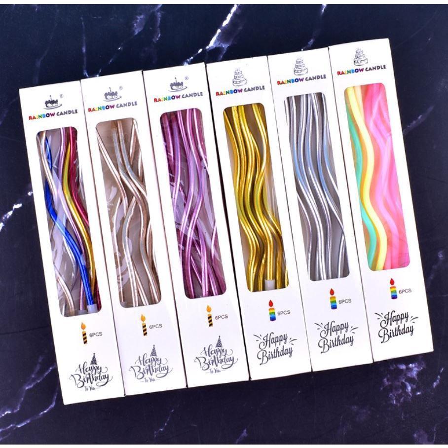 6Pcs/box Threaded Candle Curved Cake Candle Long Curving Cake Safe Flames Kids Birthday Cake Romantic Decoration(886L)