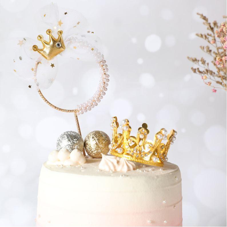 Pearl Crown Iron Garland Happy Birthday Cake Topper Prince Princess Theme Wedding Cake Decoration Kids Favors(1150L) - Image 3