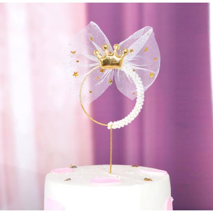Pearl Crown Iron Garland Happy Birthday Cake Topper Prince Princess Theme Wedding Cake Decoration Kids Favors(1150L) - Image 7