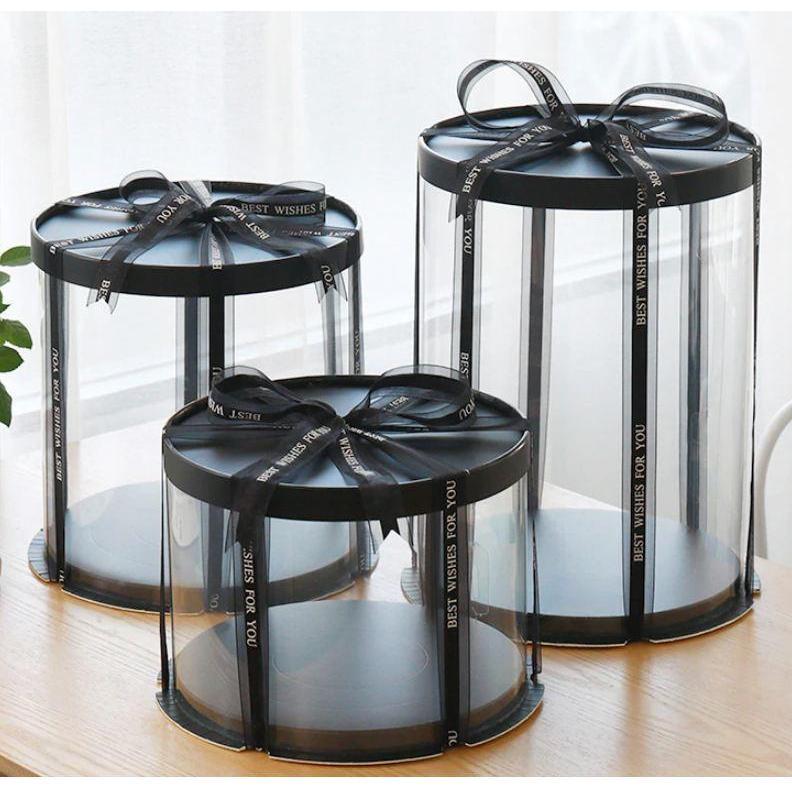 6/8/10inch Transparent Empty Black Paper/PVC Round Gift Box for Cake Box Teddy Bear Rose Bear Flower (899L)