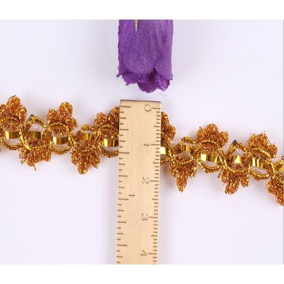 Width 23mm 1yard gold silver polyester corrugated flower braided crochet ribbon lace trim 三朵金色花边 (1559L) - Image 4