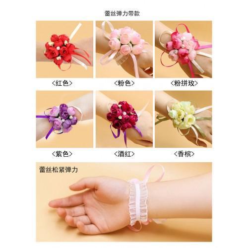 4pcs/pack Hand Flower Wrist Corsages Silk Lace 手腕花韩式婚礼伴娘姐妹手花 (288L) - Image 7