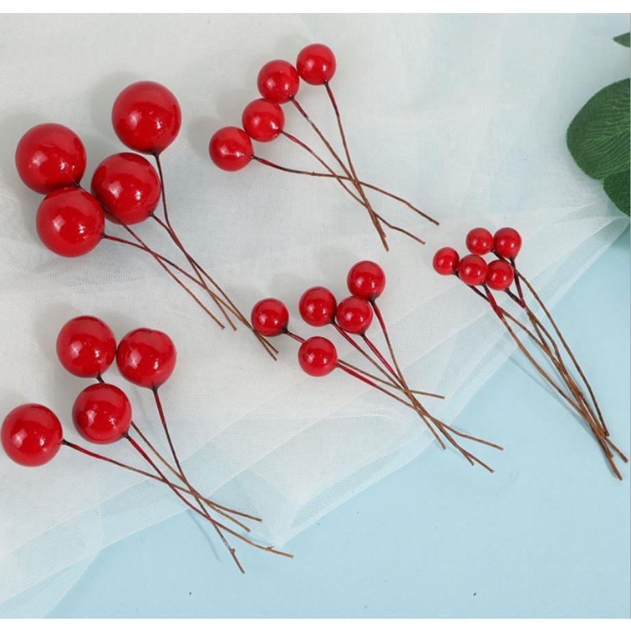 8/10/12/15/20mm Mini Fake Plastic Fruit Small Berries Artificial red cherry Stamen Pearlized Wedding Christmas樱桃小红(275L) - Image 7