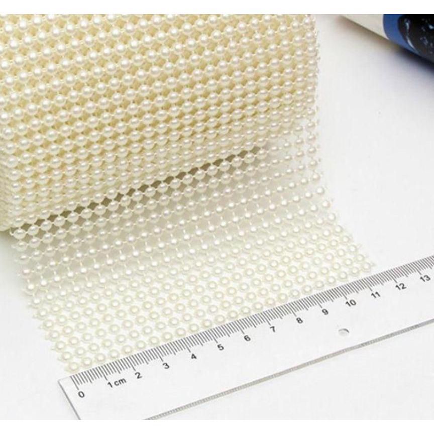 24 Rows 4mm Pearl Mesh Wrap Ribbon Bead Roll Acrylic Pearl Trim for Wedding Party Cake Vase Bridal (912L) - Image 3