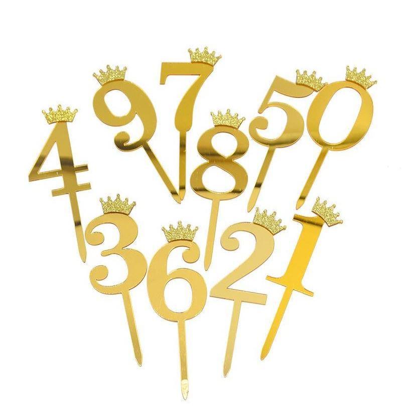 10.5cm Mirror Surface Cake Topper Acrylic Number 0-9 with Crown Kids Birthday Party Dessert Cake Decorating(993L) - Image 4