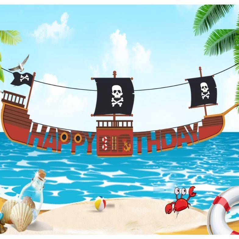 1set Lovely Pirate flag birthday Pennant paper flag Amazing Pirate banner Balloon for kids Happy birthday party (1482L) - Image 2