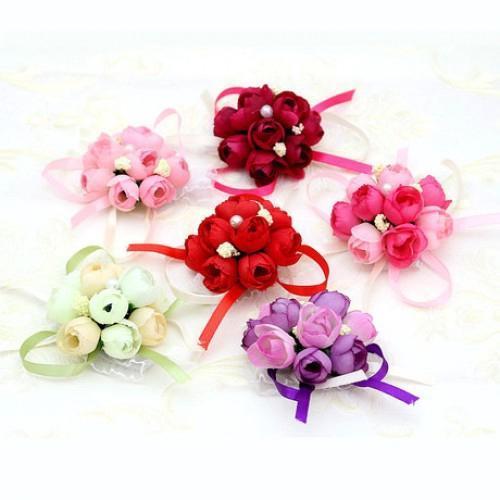 4pcs/pack Hand Flower Wrist Corsages Silk Lace 手腕花韩式婚礼伴娘姐妹手花 (288L)