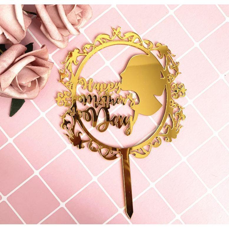 Gold Acrylic Happy Mother's Day Cake Top Flags Cake Topper for Mum Mother Birthday Celebration (818L) - Image 2