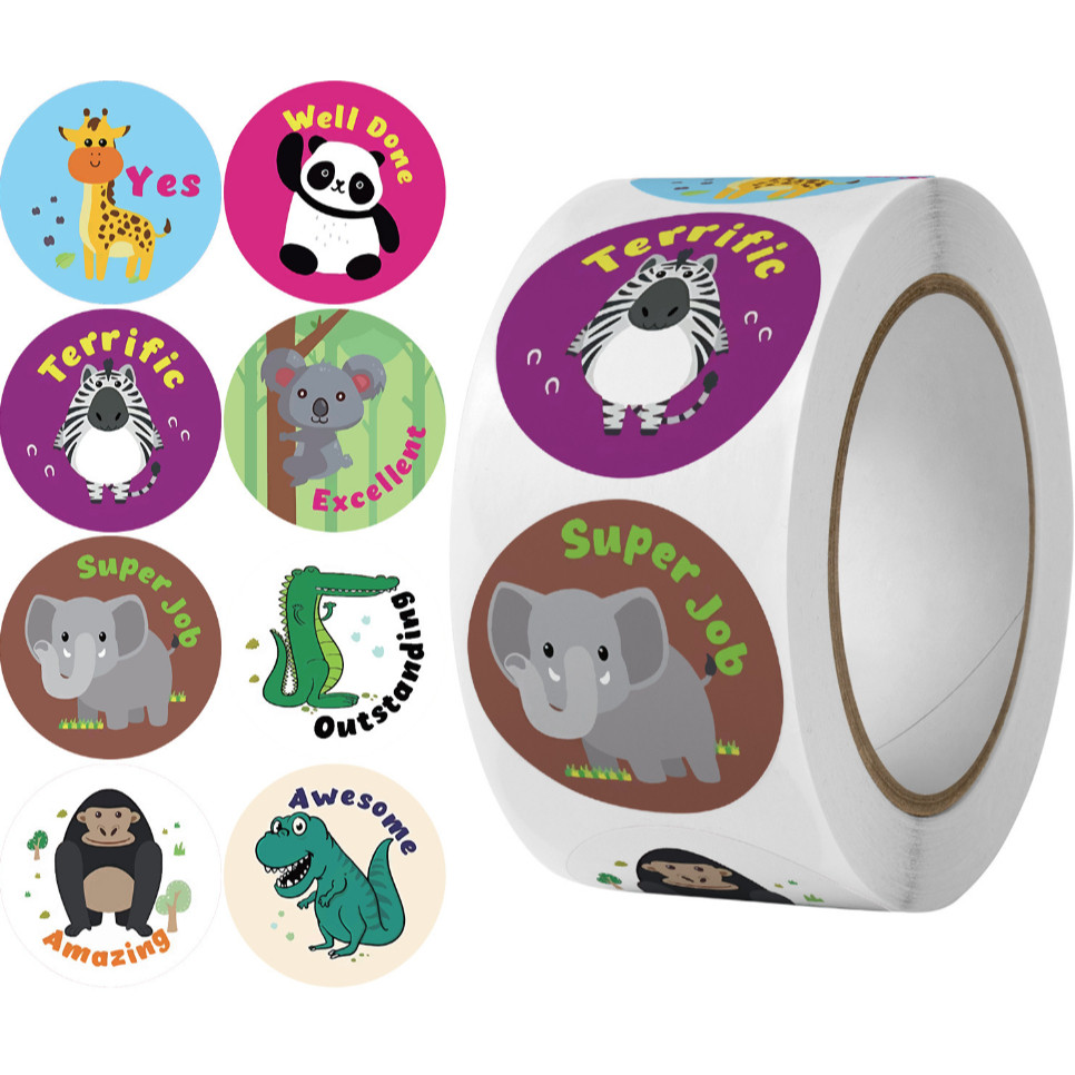 500pcs/Roll 1inch popular gift box decoration Cute Animal round stickers Reward Stickers For Kids 儿童卡通萌趣贴纸 (3027L) - Image 21