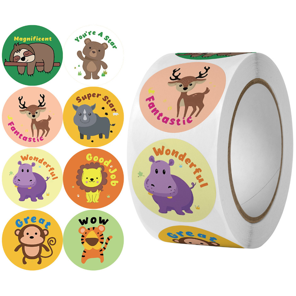500pcs/Roll 1inch popular gift box decoration Cute Animal round stickers Reward Stickers For Kids 儿童卡通萌趣贴纸 (3027L) - Image 22