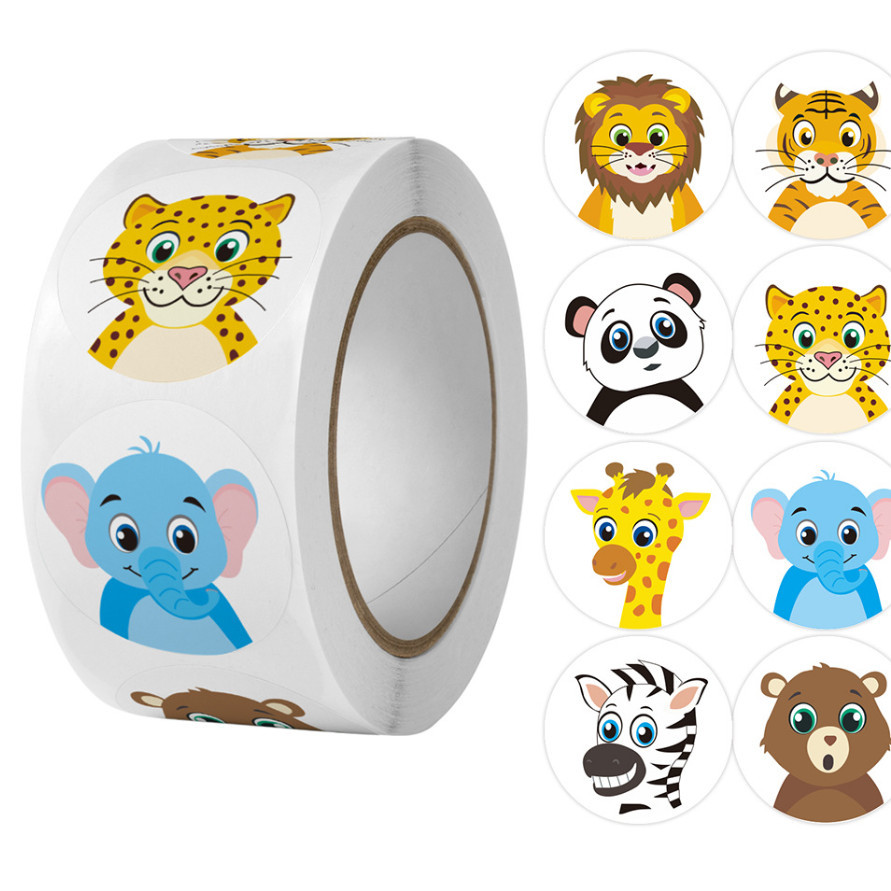 500pcs/Roll 1inch popular gift box decoration Cute Animal round stickers Reward Stickers For Kids 儿童卡通萌趣贴纸 (3027L) - Image 23