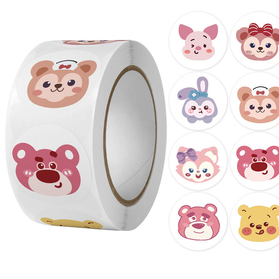 500pcs/Roll 1inch popular gift box decoration Cute Animal round stickers Reward Stickers For Kids 儿童卡通萌趣贴纸 (3027L) - Image 24