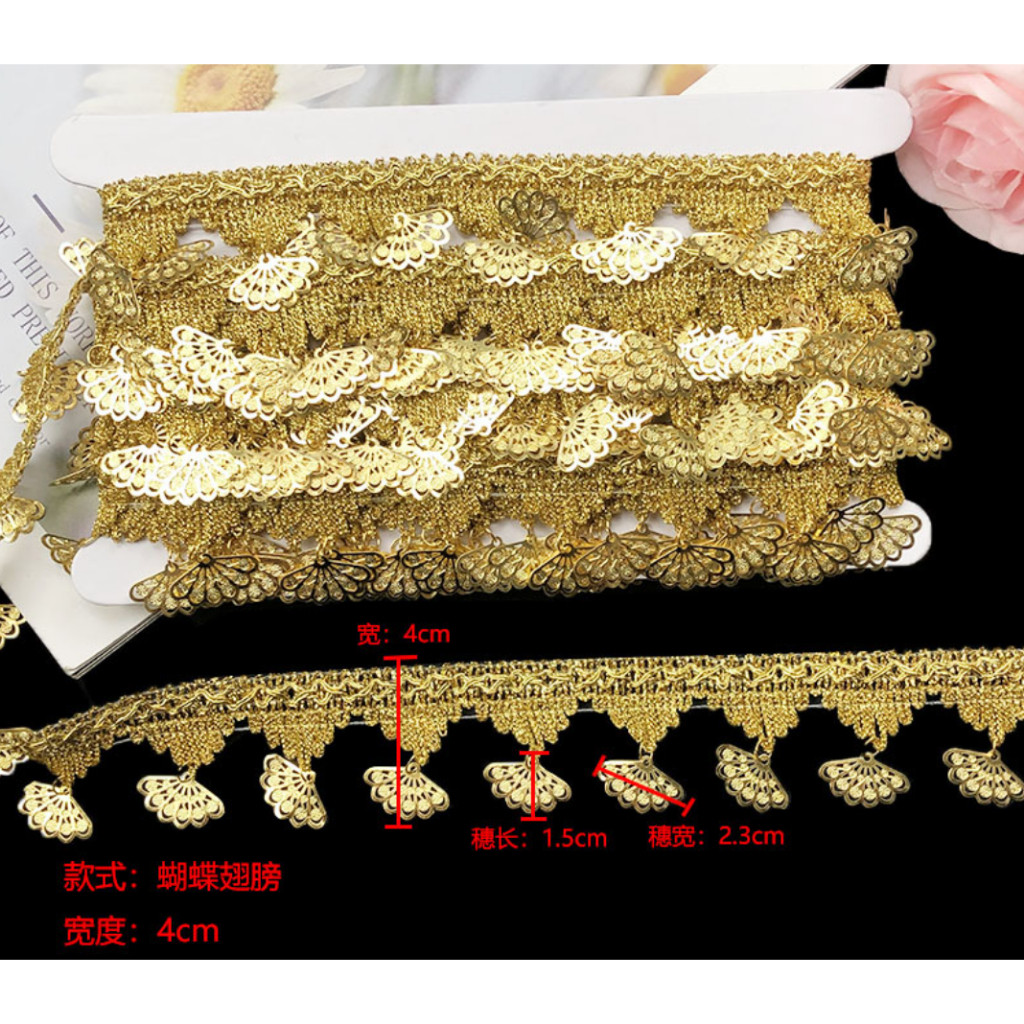 1yard Fringe Sequins Paillette Tassel Ribbon Braided Gold Lace Dancing Performance Suits Wedding 手工金色吊坠花边 (4003L) - Image 6