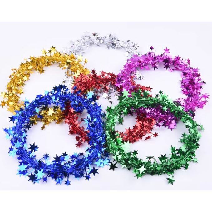 7.5m Christmas Tree Pendant Star Glitter Wire Tinsel Garland Sparkly Star String Xmas Party New Year Diy Decor (3066L) - Image 4