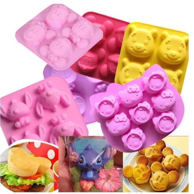Cartoon Silicone Mold For Baking Stitch Bear Mouse Cat Pig Duck Chocolate Soap Mould Animal Cake Decorating Tool (3134L)