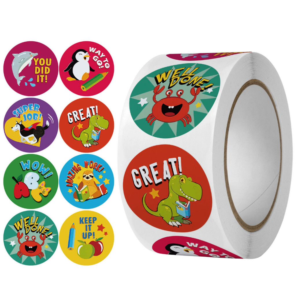 500pcs/Roll 1inch popular gift box decoration Cute Animal round stickers Reward Stickers For Kids 儿童卡通萌趣贴纸 (3027L) - Image 14