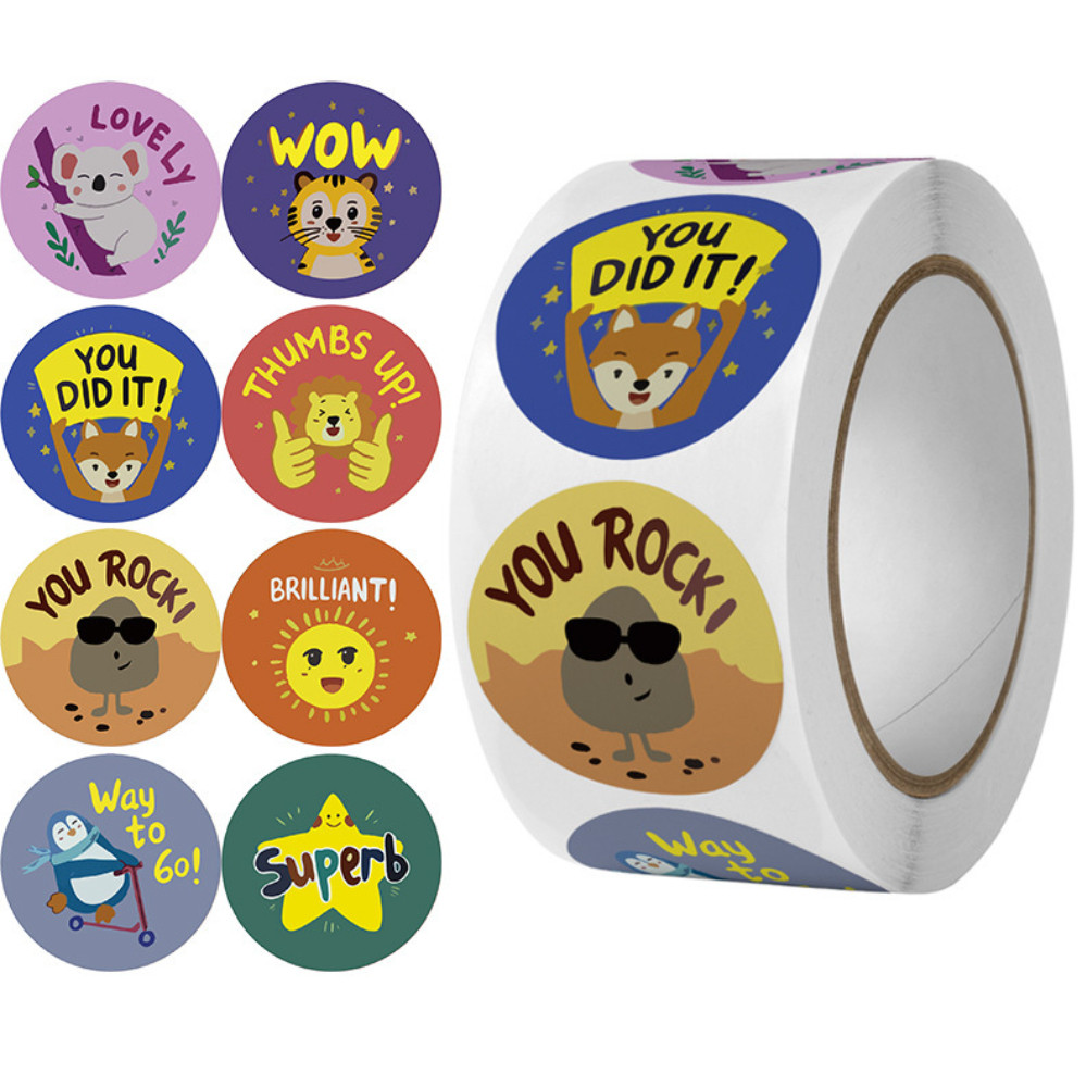 500pcs/Roll 1inch popular gift box decoration Cute Animal round stickers Reward Stickers For Kids 儿童卡通萌趣贴纸 (3027L) - Image 19