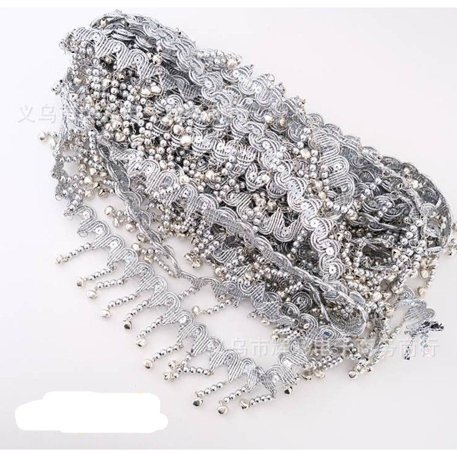 1yard 6.5cm Gold Silver Lace Bell Pendant National Wind Gold Sequins Lace Pendant Gold Bell Dress 铃铛吊坠花边 (4002L) - Image 5
