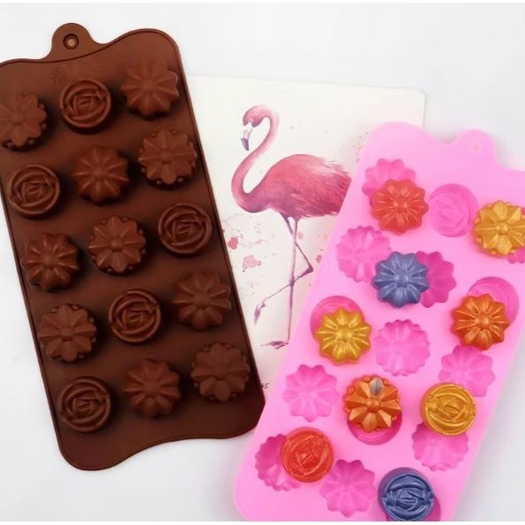 15 & 12 Flower Chocolate Silicone Mold Ice Cube Tray Jelly Pudding Baking Mould Cake Decoration Cupcake Topper (3023L) - Image 3