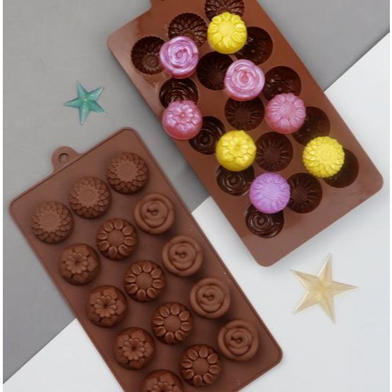 15 & 12 Flower Chocolate Silicone Mold Ice Cube Tray Jelly Pudding Baking Mould Cake Decoration Cupcake Topper (3023L) - Image 4
